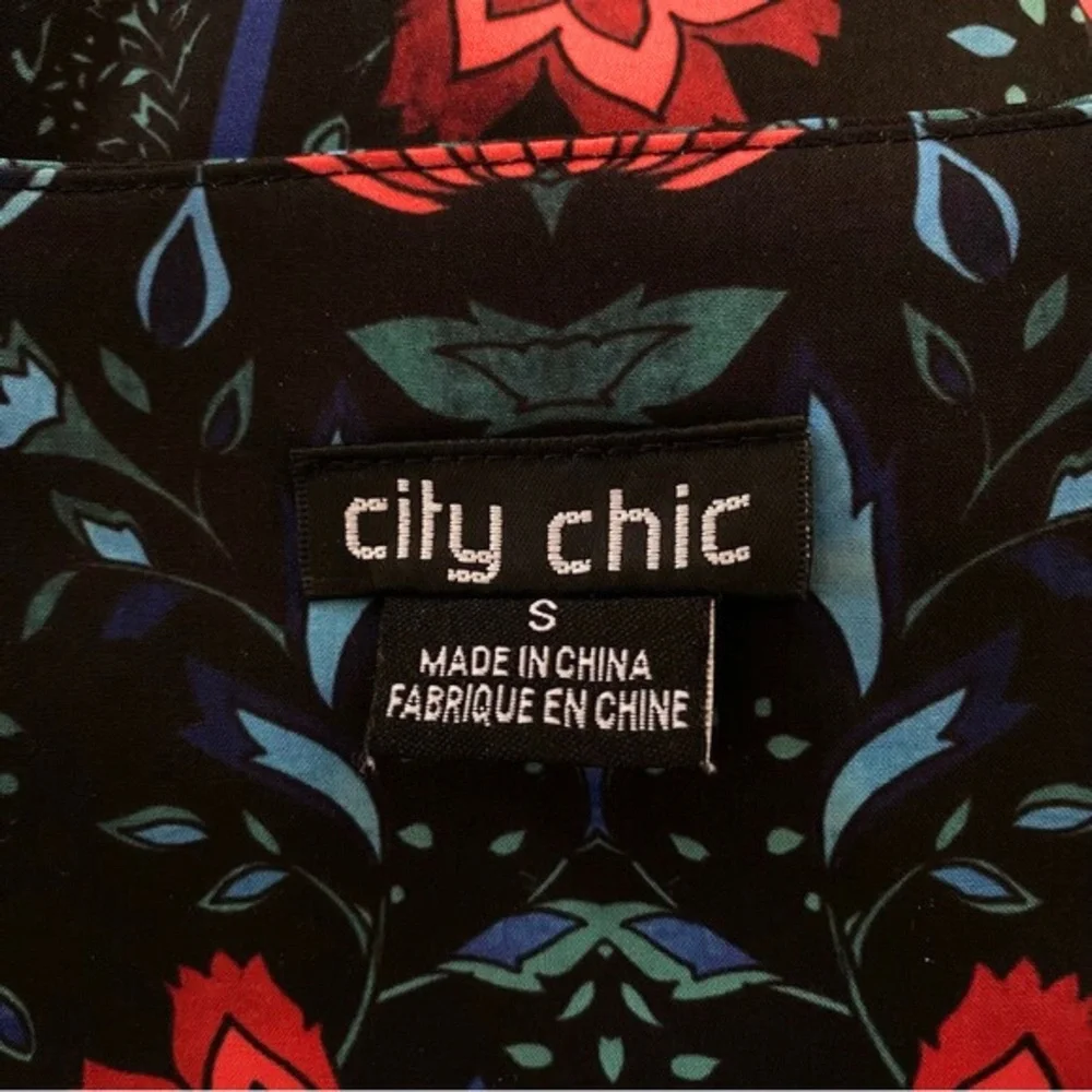 City Chic Folk Dance Print Zip Front Pleat Tunic Dress 16/Small